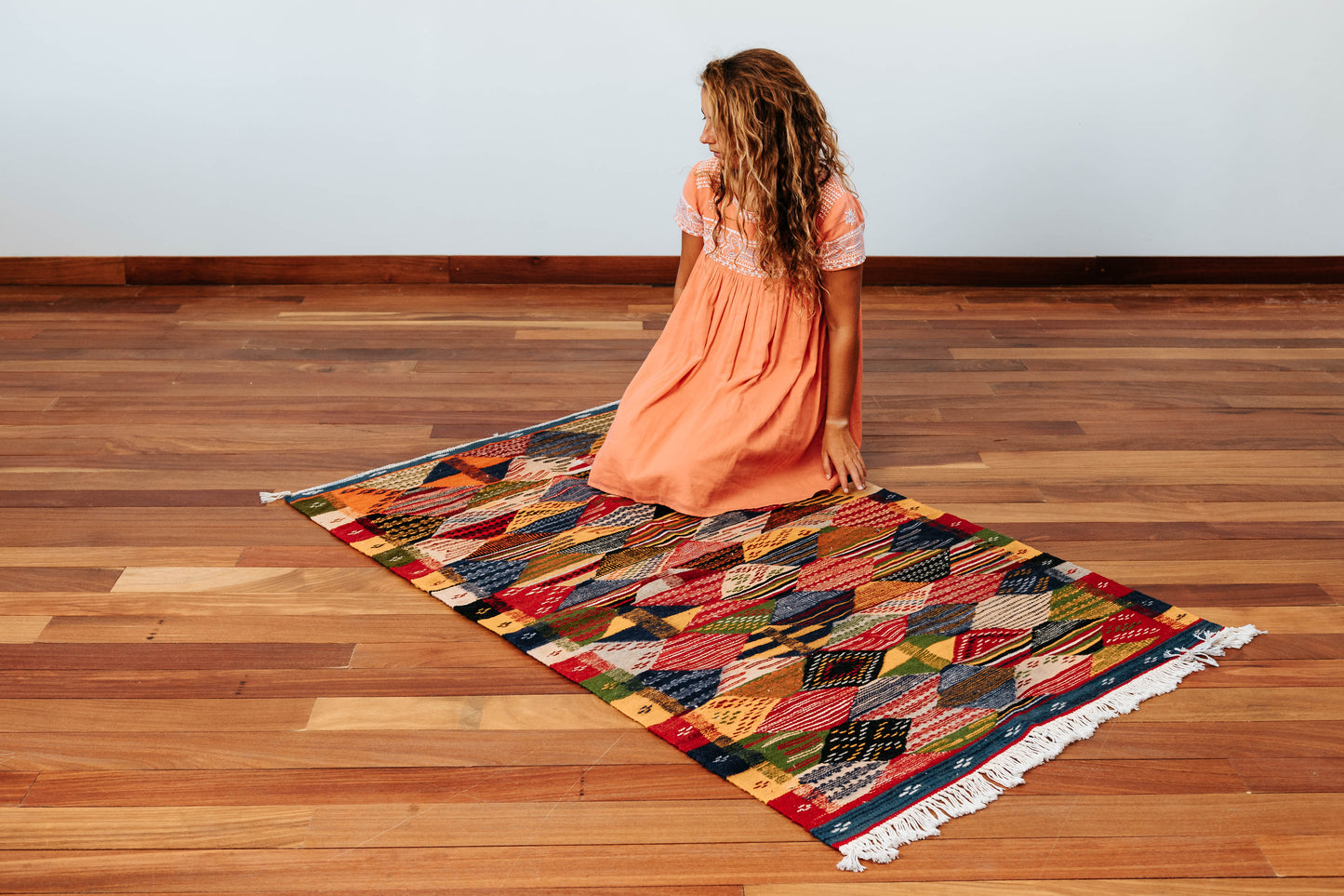 Diamond Handbel tribal rug, Handmade in Morocco, flat weaved, 