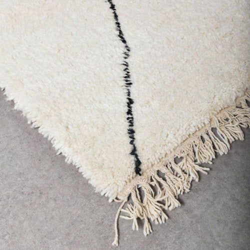 Classic Beni Ourain tribal rug handmade in Morocco knot weaved featuring black and White diamond pattern 