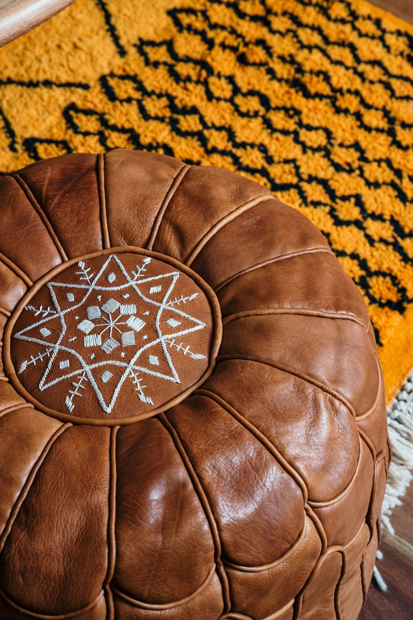 Moroccan Tan Leather Pouf