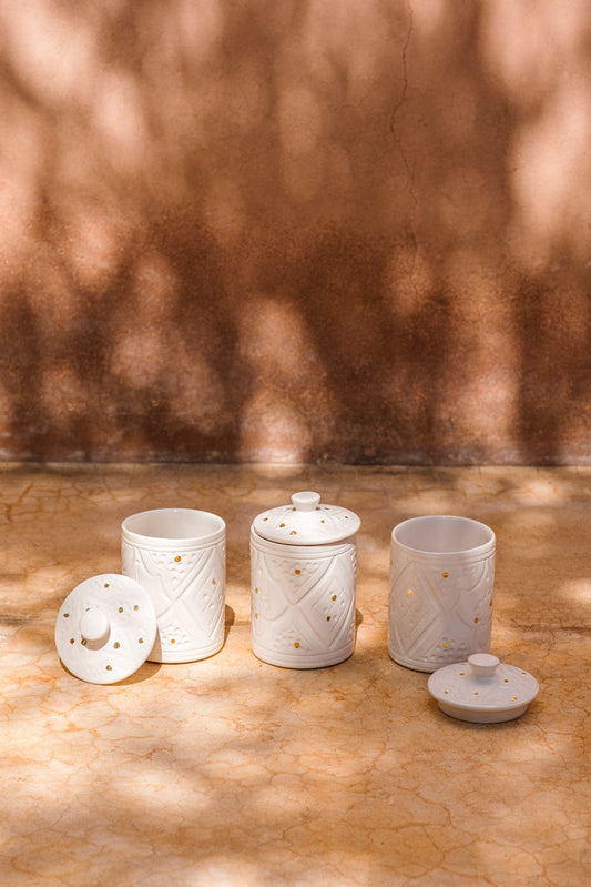 Ceramic Decorative Canister - Engraved & Gold (4 Colour Options)