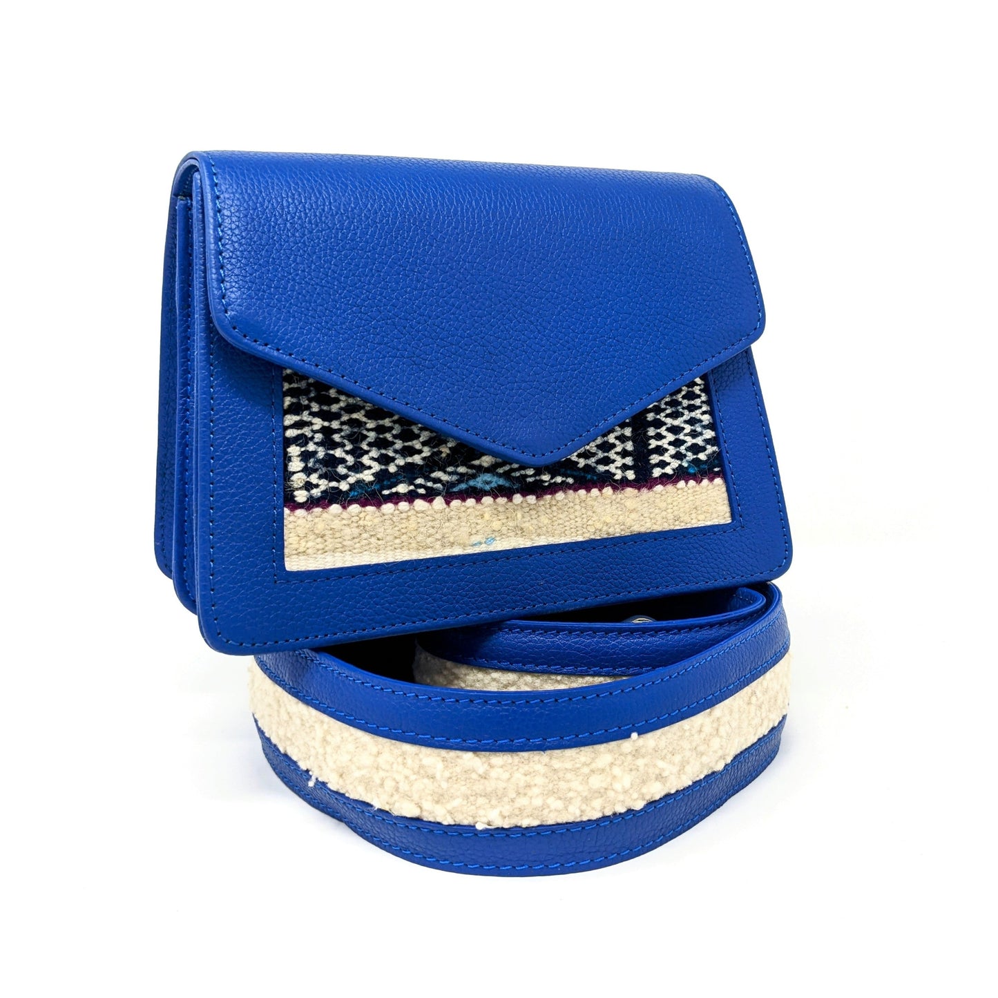 ELSINIYA: Premium Leather Crossback, Majorelle Blue, Front