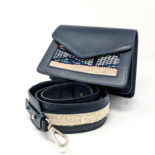 ELSINIYA_Premium Leather Crossbag, Navy Blue, Front