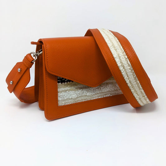 ELSINIYA Leather Crossbag, front, tangerine colour