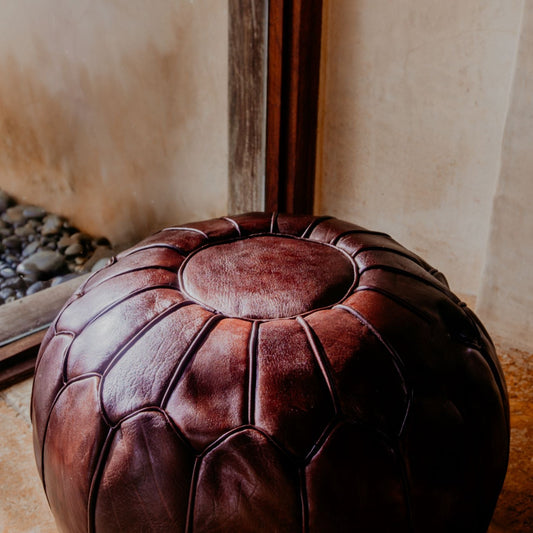 Moroccan Cocoa Leather Pouf