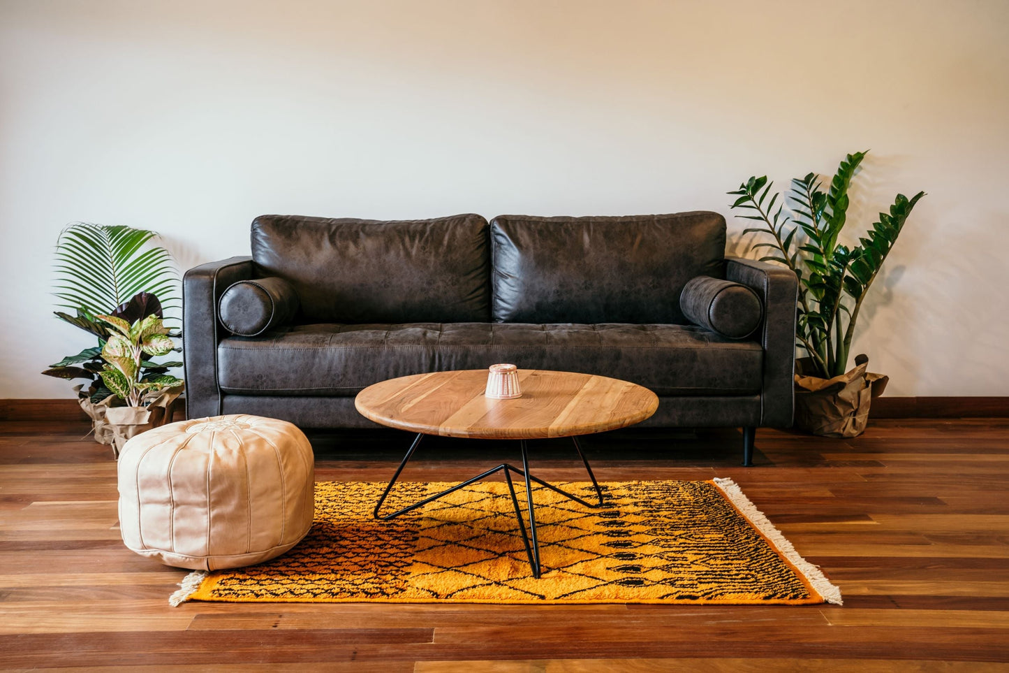 Moroccan Nude Leather Pouf