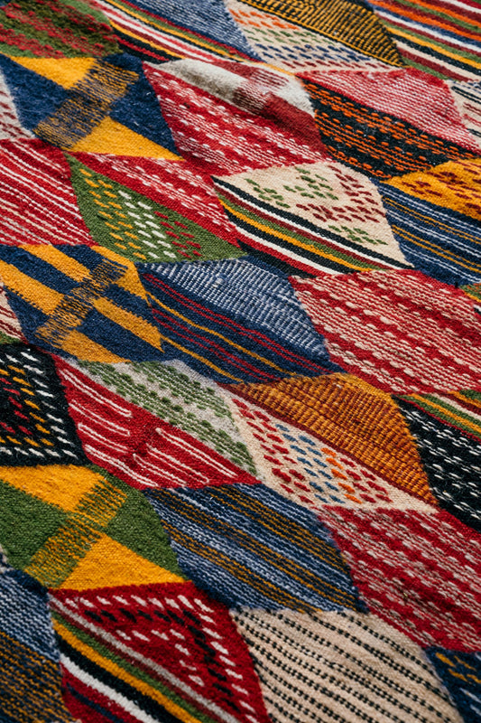 Diamond Handbel tribal rug, Handmade in Morocco, flat weaved, 