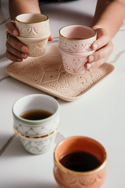Espresso ceramic cup, Engraved with traditional Moroccan designs, Handmade in Morocco, ELSINIYA