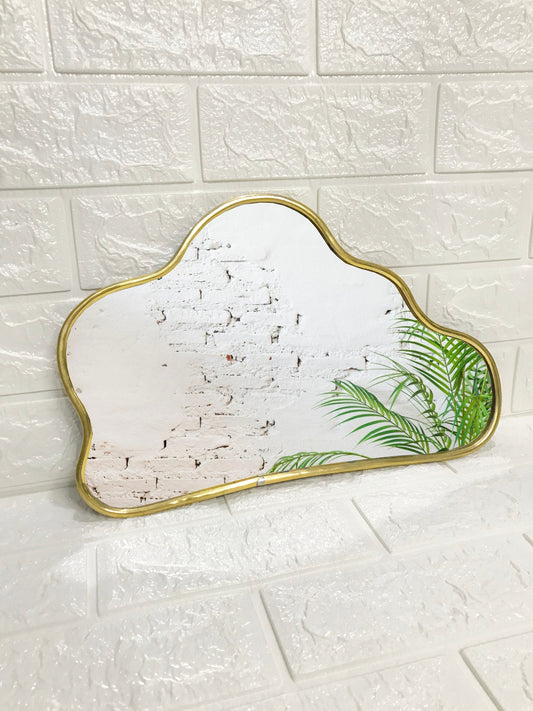 Brass framed mirrors, Cloud shape, 3 pieces with different sizes, Size: S (Width: 19cm; Height: 12cm); M (Width: 38cm; Height: 22cm); L (Width: 44cm; Height: 29cm), Handmade in Morocco, ELSNIYA
