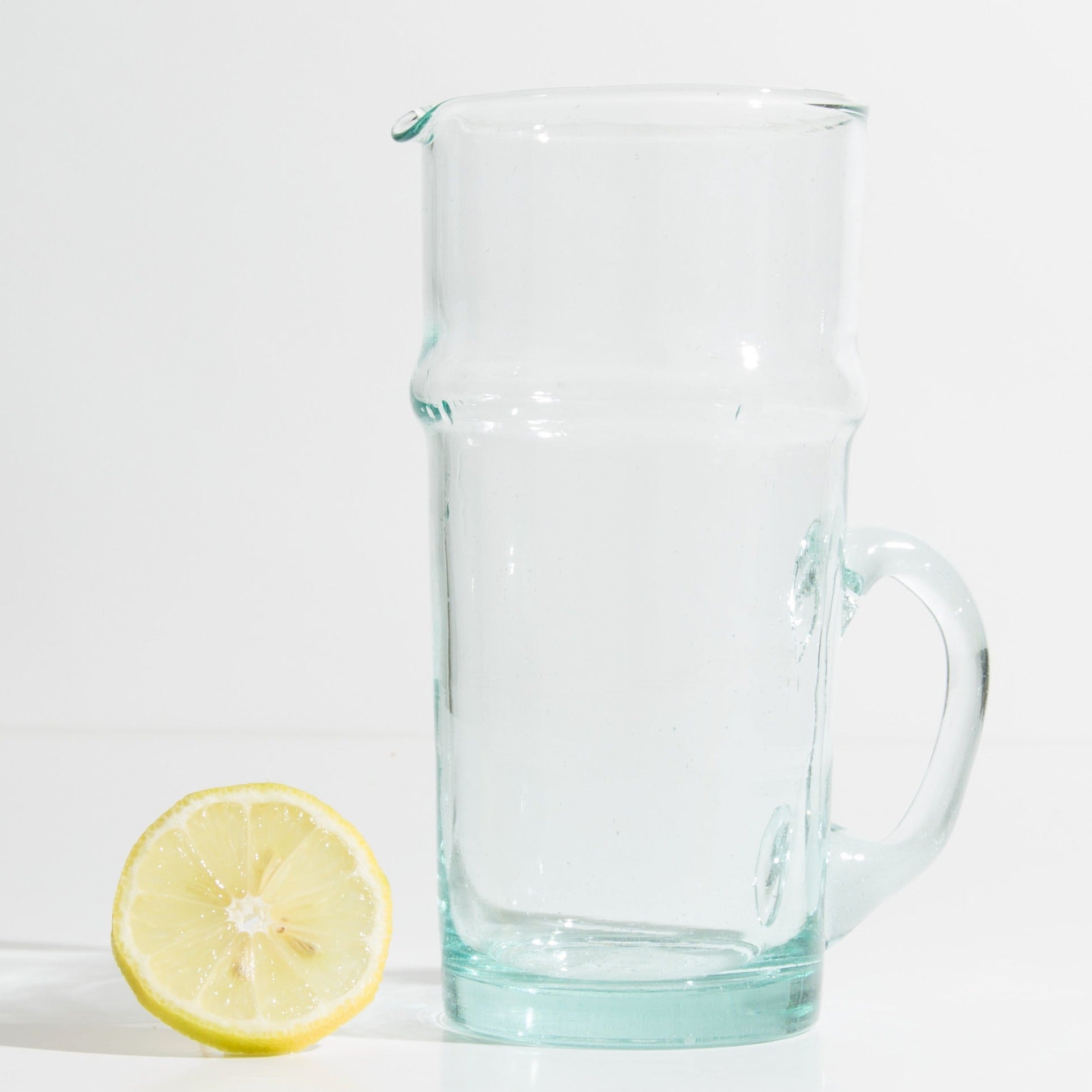 Glass pitcher for water, juices, Iced tea... Clear colour, capacity of 110cl,  Traditional Beldi Moroccan glass design, handmade in Morocco, ELSINIYA